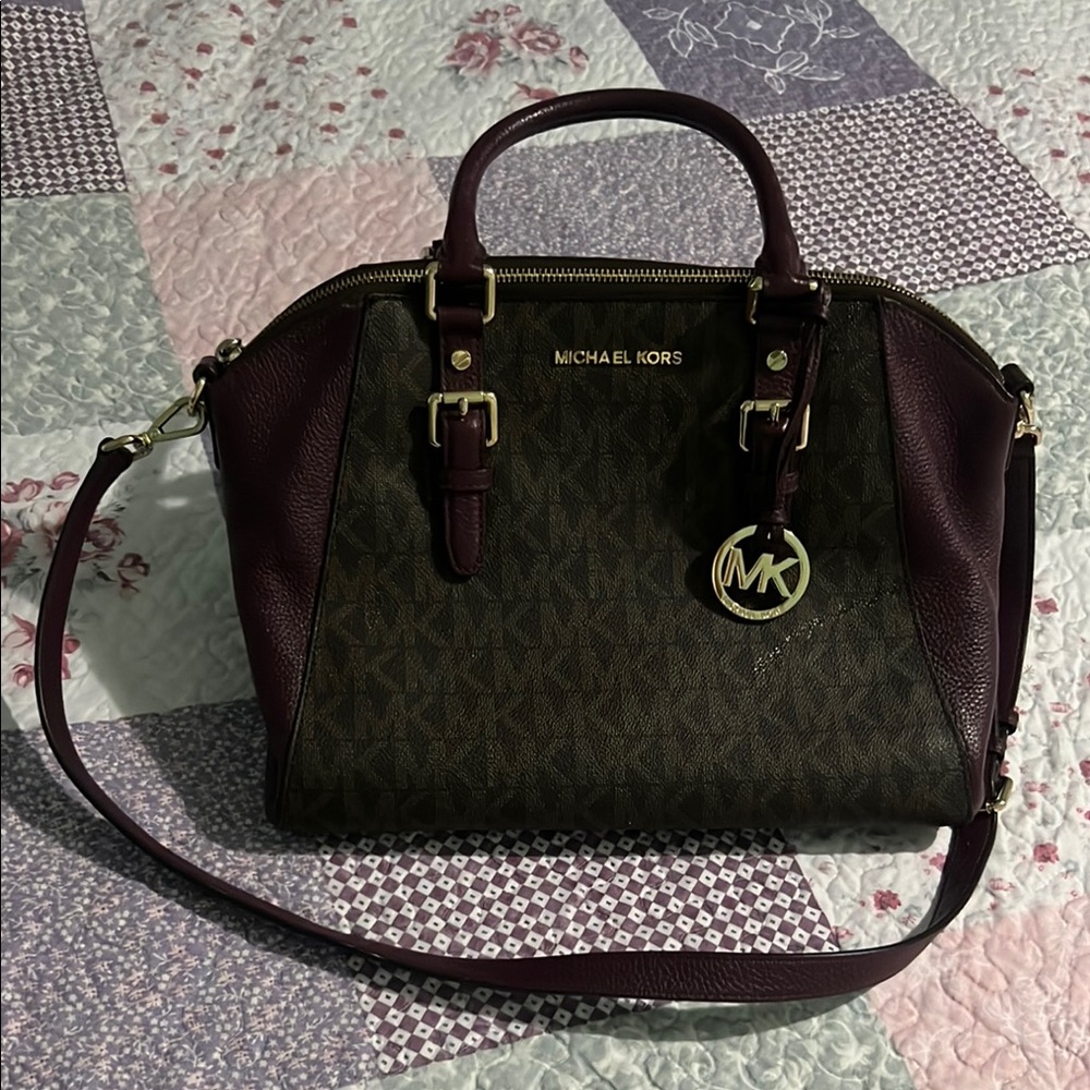 Michael Kors Burgundy and Brown Women's Bag